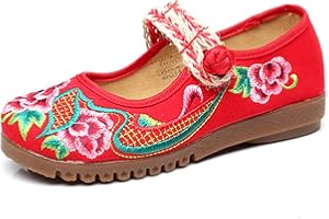 CrazycatZ Women's Chinese Embroidery Mary Jane Flat Shoes Sandals