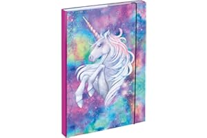 Baagl Heftbox für Schulranzen A4 - Sammelmappe für Kinder mit Gummiband und Innenklappen - Heftmappe, Sammelbox mit Gummizug für Mädchen (Unicorn)