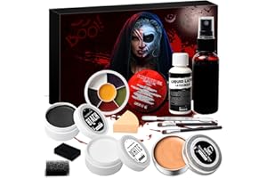 SPINNE LUCAS Sangre Falsa Halloween, Sangre Halloween kit Spray de Sangre Falsa + Gel de Sangre Falsa + Látex + Paleta de Maquillaje de 6 Colores + Cera Para Cicatrices + Maquillaje de Payaso (Negro, Blanco)