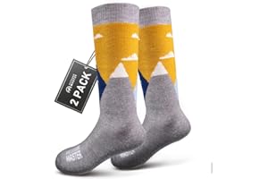 OutdoorMaster 2 Paar Merinowolle Unisex skisocken kinder, Winter Snowboarding Atmungsaktive Thermische Socken für Mädchen/Jungen für Outdoor-Sportarten mit Über die Wade Design/Anti-Rutsch-Bündchen…