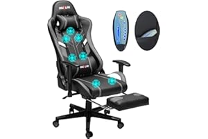 Douxlife Gaming Stuhl mit 7 Punkt Massage, Rückenlehne bis 175°, Ergonomischer Bürostuhl Verstellbare Armlehnen, Racing Gaming Sessel Verstellbare Sitzhöhe, 150kg Belastbarkeit, Grau