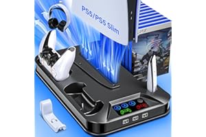 ZRZLMVP PS5/Slim/Pro Cooling Station Stand with Dual Controller Charging Station for Playstation 5 Console, PS5 Accessories Incl. Controller Charger, Cooling Fan, Headset Holder,3 USB Hub-Black