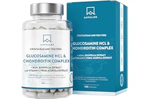 AAVALABS Glucosamine and Chondroitin High Strength + MSM, Boswellia Extract and Vitamin C (3 Capsules Daily) - Glucosamine Complex - Fish and Crustacean Allergen Free - 180 Capsules glucosamine chondroitin