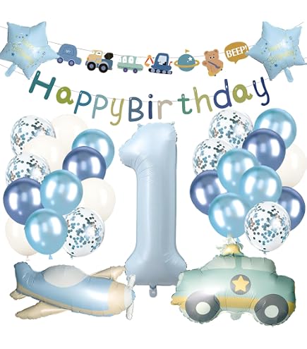 35-teiliges Geburtstagsdeko-Set Für 7-jährige Jungen – Blau, Inkl. Zahlen-Folienballon, Banner, Girlande, Pompons & Tortendeko