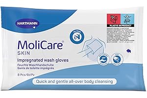 MoliCare Skin - Guanti da bagno impregnati per ogni occasione, possono essere riscaldati o rinfrescati, pH neutro alla pelle, confezione da 8 unità