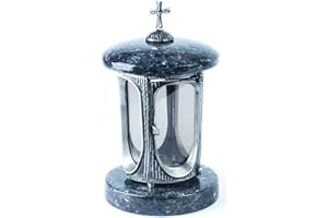 designgrab Lampe funéraire pour cimetière en aluminium avec croix et granit Labrador Blue Pearl BP / Labrador Acier / Scandi Argent