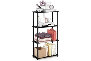 Furinno TURN-N-TUBE Storage Shelves, 4-Tier Toolless Book Shelf, Corner Shelf, Toolless Open Shelves, for Organization and Storage, Living Room, Garage, Home Office, Americano