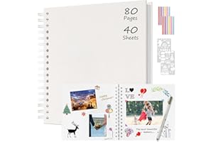 Boic Album Fotografico 24x24cm Spirale Scrapbook, Fai da Te Album Foto 80 Pagine Guestbook, Regali Nozze Natale Valentino Regalo di Anniversario Compleanno (Bianco)