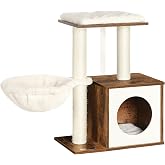FEANDREA WoodyWonders Kediler i&ccedil;in K&uuml;&ccedil;&uuml;k Kedi Ağacı, İ&ccedil; Mekan Kediler i&ccedil;in Modern Kedi Kulesi, Tırmalama Direkli Kedi Evi, &Ccedil;ı