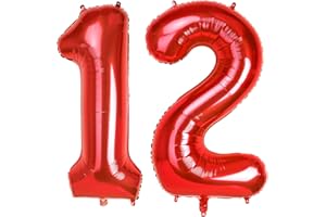 ONLYQIQIU Red Large Numbers 12 Balloons, 40 Inch Big Helium Foil Number Balloons, 2 Pcs Digital Balloons for Girls Boys 12th 21st Birthday Party Decorations/Anniversary Party Supplies (Number 12, Red)
