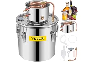 KITGARN Moonshine Still Distiller 8.5Gal 38L 2pot Stainless Steel Distillation Pot Copper Tube Home Brewing Kit Build-in Thermometer for DIY Whisky Wine Brandy Sliver