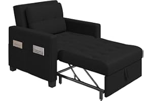 Yaheetech Divano Letto 3 in 1 Imbottito Divanetto Singolo con Schienale Regolabile Divano a 1 Posto per Soggiorno Camera da Letto Poltrona Pieghevole Ufficio Appartamento Nero