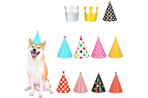CREPUSCOLO 11pcs Dog Party Hat Set, Happy Birthday Party Hat for Dog Puppy Cats Kittens Birthday