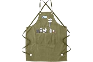 ONEZEBRA Delantal de trabajo - Delantal de soldadura con bolsa de herramientas Correas cruzadas ajustables Ropa protectora para hombres y mujeres Perfecta para jardín Cocina Cerámica Garaje green 78 * 57