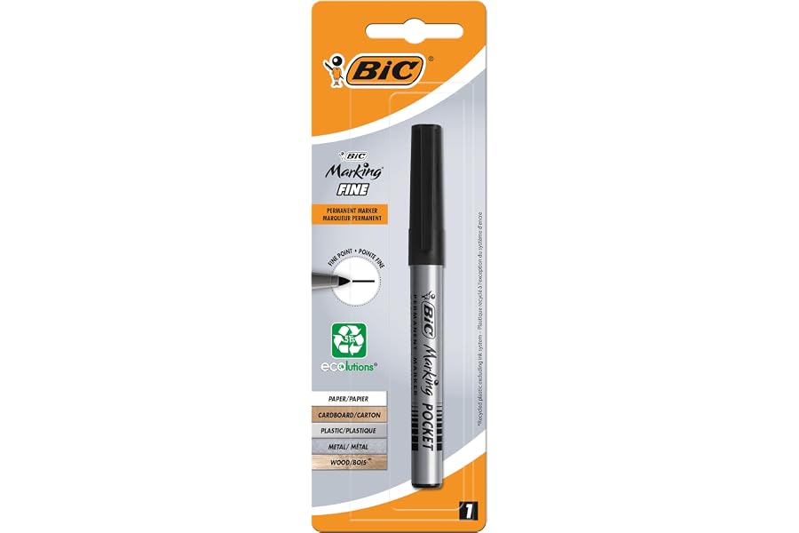 BIC Marking Fine ECOlutions Marqueur Permanent à Pointe Conique Fine - Noir, Blister de 1