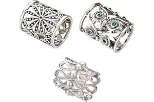 MAIGO 3Pcs Scarf Ring - Scarf Clip, Scarf Ring Clip for Women, Men, Silver Scarf Rings Set, Pearl Hollow Tube Chiffon Buckle, Metal Antique Scarf Clips, Retro Scarf Slide Silver (3PCS)