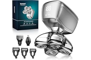 Kensen Afeitadora Cabeza Hombre 3 en 1, IPX6 Impermeable Maquina Afeitar Cabeza para Calvo con Cabezales Magnéticos 5D, Cortapelos y Nariz, Afeitado en Seco y Húmedo, Carga USB-C
