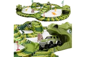 CELMAN Dinosauri per Bambini - Pista Macchinine, Set Flessibile e Creativo con Molti Pezzi e Fuoristrada, Giocattolo Educativo di Costruzione per Bambini da 3 a 8 Anni