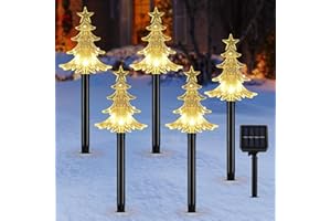 Lewondr Solar Christmas Pathway Lights, 5 PCS Solar Christmas Decorations Outdoor with 2 Lighting Modes, Xmas Tree Lights with Garden Stake, Waterproof Garden Yard Lawn Patio Walkway Holiday Decor