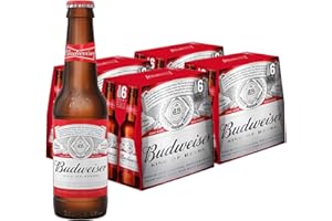 MAHOU Budweiser Cerveza, Pack 24 botellas x 25 cl, Cerveza Estilo American Lager, Sabor Refrescante, Doble Fermentación, 4.8% Volumen de Alcohol