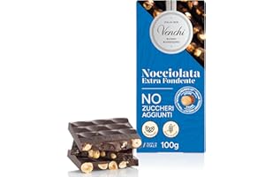 Venchi - Tavoletta Nocciolata Fondente NO Zuccheri Aggiunti, 100 g - NO Edulcoranti Artificiali - Con "Nocciole Piemonte IGP" Intere - Senza Glutine - Vegano