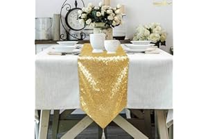 ShinyBeauty Gold Sequin Table Runner Tassel-30x180cm, Shiny Round Sequins Fabric for Table Runners Birthday Party Wedding Banquet Table Decoration (Gold)