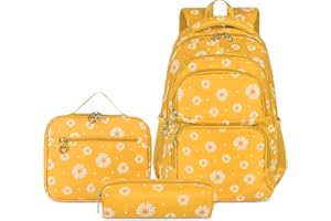 SIVENKE Mochila escolar para niñas, adolescentes, mujeres, mochila escolar, juego de mochila escolar para niñas, escuela, tiempo libre, con bolsa para almuerzo y estuche, amarillo, Mochila para niños