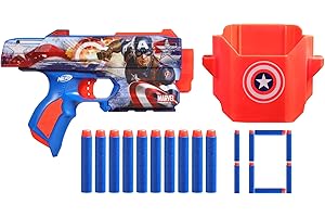 Nerf Marvel Captain America, Blaster à fléchettes, 10 fléchettes Nerf Elite, Holster