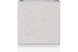 IDEALIST Plant Pots Outdoor 30cm Square Planter with Drainage Holes | Grey Marble Effect Flower Box L30 W30 H30.5 cm, 19 litres