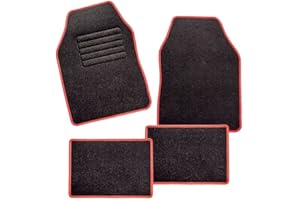 ‎CARFASHION CarFashion 257723 Misano, Universal Velour, Automatte für Fast alle Auto, 4-teiliges Fussmatten Set mit roter Einfassung