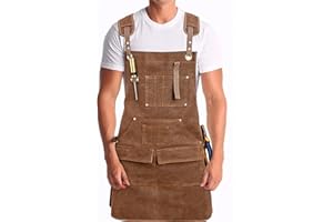 MIXBEL Delantal de Carpintero Con Bolsillos y Tirantes Ajustables - Herramientas de Trabajo Para Hombre - 9 Bolsillos de Lona Encerada Duradera