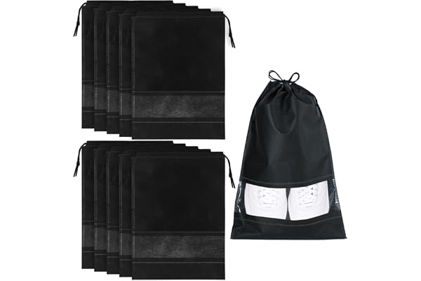 Welsberg 10 stycken reseskoväskor skoväska skopåse vattentät stor skohållare med dragsko och genomskinlig ficka för mäns och kvinnors skor, sneakers, loafers