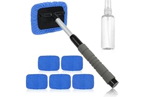 AMFUN Pulitore Parabrezza Auto, Spazzola Pulizia Vetri Auto, Detergente per Parabrezza Retrattile con 5 cuscinetti in microfibra, 1 Flaconi Spray