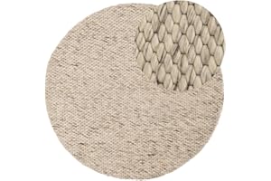 ‎CARPETFINE carpetfine Wollteppich Sina weicher handweb Teppich Natur Rund Hellgrau Ø 200 cm | Zeitloser Wollteppich für Wohnzimmer, Schlafzimmer & Kinderzimmer