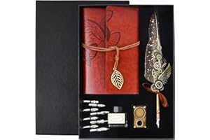 volumoon 12 Piezas Juego de Pluma Inmersión, Pluma de Escribir Vintage, Set de Plumas Caligrafía con 8 Puntas Adicionales, Tinta, Cuader Cuero y Titular Pluma, para Caligrafía Escritura Dibujo Regalo