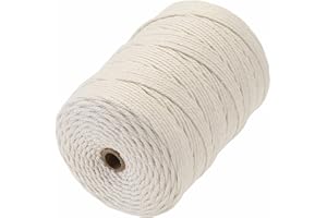 GOHOF Macrame Cord 3mm x 310m Premium Cotton Macrame Rope, 4 Strand Twisted Soft Cotton Cord, One of The Most Perfect Materials for Macrame Art, Cotton String Without Chemicals (Beige)