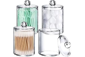 NTGRTY Delsen 4 Piezas Dispensador de Algodón,Soportes de acrílico Qtip con Tapas,Caja de Almacenamiento de Hisopos de Algodón,Dispensador Discos Desmaquillantes para Sala de Estar,Dormitorio,Baño