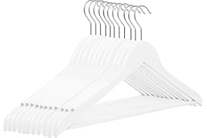 RSR Hangers Kleiderbügel Holz Weiß 10 Stück Holzkleiderbügel mit Hosensteg 44,5 cm | 360° drehbarer Haken | Jackenbügel | Hemdenbügel | Hosenbügel | Anzugbügel