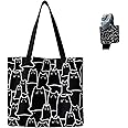 Cat Canvas Tote Bag，tote bag with zip，canvas bag， Cotton Reusable Shopping Bag with Pocket， Cute Cat Tote Beach Bags Aesthetic for Women As Gift
