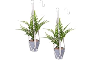 ‎NEWOFVIEW Newofview Set of 2 Macrame Hanging Baskets, Cotton Rope Hanging Basket for Plants with 2 Metal Hooks, Boho Hanging Basket for Indoor, Outdoor, Ceilings, Balconies, Wall Decoration (50 cm)