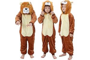 cuteDIY Kinder Löwenkostüm Overall Löwen Kostüm 86-130, Mädchen Jungen Kostüm mit Hosentaschen, mit Reißverschluß für Toilettengang
