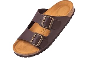 Palado Damen Pantoletten Korfu - Modische Sandalen mit 2 verstellbaren Riemen - Herren Hausschuhe mit Sohle aus feinstem Veloursleder und Natur Kork-Fussbett