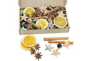 APRAGAZ 52 pezzi Potpourri - Set di 52 decorazioni natalizie, corona dell'Avvento, decorazione naturale con stelle di cocco naturale, fetta di arancia, cedro, anice, cannella, ghiande, muschio verde scuro,