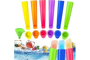 SunAurora 6 PCS Moldes Helados de Silicona, Reutilizable Moldes para Paletas de Hielo con Tapas, Multifuncional Popsicle Moldes, sin BPA, con 1 Plegable Embudo