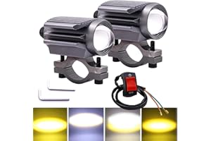Ygmylandbb Motorcycle LED Driving Lights, Mini Motorcycle Auxiliary LED Headlights Fog Lights with on/off switch yellow white 4 light modes, 2 Pack