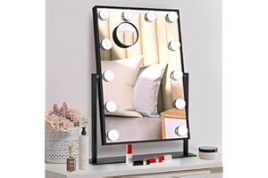 TUREWELL WEILY Hollywood lusterko do makijażu ze światłami, duże podświetlane lusterko kosmetyczne z 3 kolorowymi światłami i 12 ściemnianymi żarówkami LED, inteligentnie podświetlany ekran dotykowy (czarne)