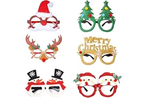 SUOXU 6 Piece Christmas Glitter Party Glasses,Christmas Fancy Dress Costume Decoration for Adults, Selfie Prop Xmas glasses Christmas Tree Antler Snowman Santa Claus