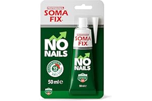PROFESSIONAL SOMA FIX No Nails - All Purpose Adhesive, Mounting Adhesives for Interior, Insant Grab Adhesive for Wood, Ceramic, Metal, PVC, Tiles - Waterbased, Solvent Free & Odourless - 50ML (Tube)
