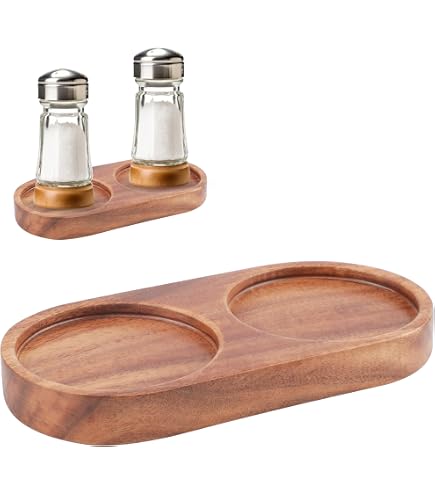 GORGECRAFT Plateau En Bois Pour Moulins à Sel/Poivre - Support 2 Moulins + Brosses | Rangement Cuisine