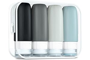 Gemice Silikonowe butelki podróżne, zestaw 60 ml, 4 sztuki butelek podróżnych, do napełniania, do bagażu podręcznego, szczelne, butelki kosmetyczne do napełniania, pojemniki nie zawierają BPA,